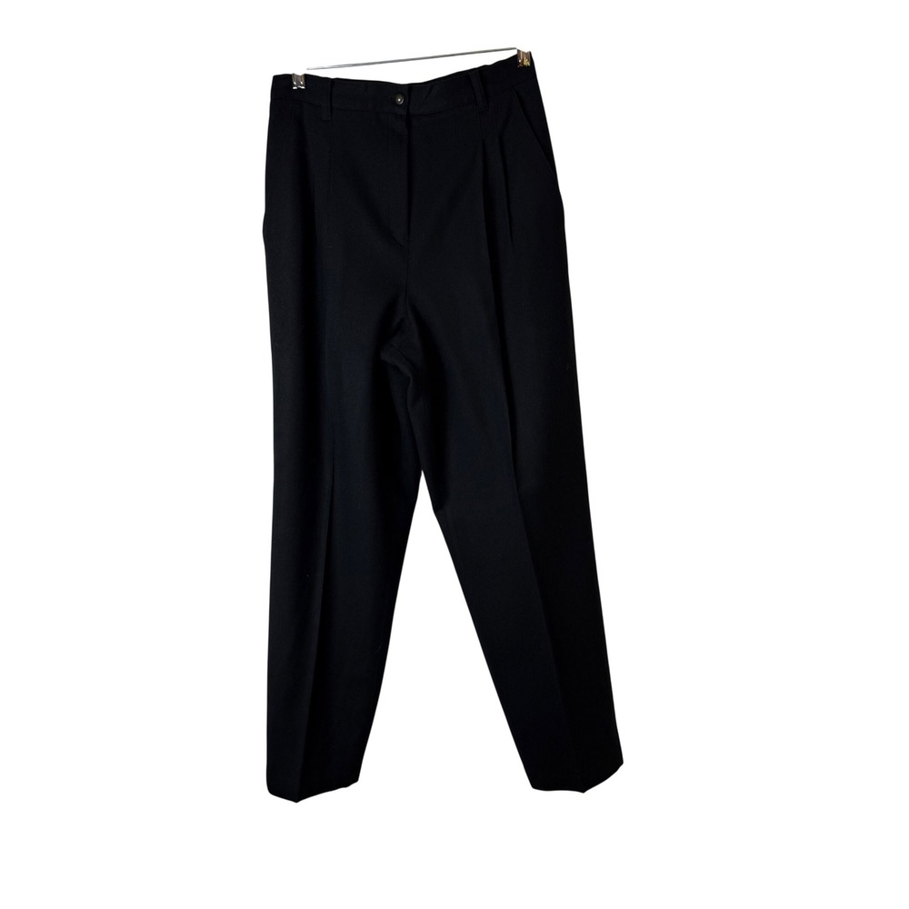 Sag Harbor Women Black Wool Pleated Front Elastic Waist Inserts Pants Size‎ 12